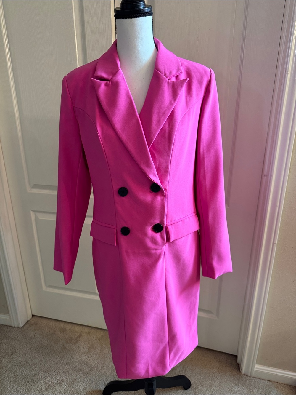 Women’s Double-Breasted Pink Blazer Dress - Size Large